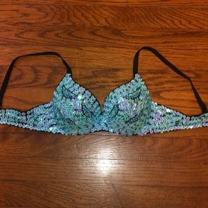 NWOT iheartraves Blue Sequin Bra